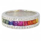 Rainbow Sapphire & Diamond Channel Set Ring 14K White Gold (2.3ct tw) SKU: 1533-14K-WG