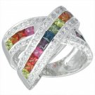 Rainbow Sapphire & Diamond Large Crossover Ring 14K White Gold (3.5ct tw) SKU: 628-14K-WG