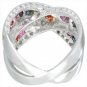 Rainbow Sapphire & Diamond Large Crossover Ring 14K White Gold (3.5ct tw) SKU: 628-14K-WG