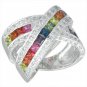Rainbow Sapphire & Diamond Large Crossover Ring 18K White Gold (3.5ct tw) SKU: 628-18K-WG