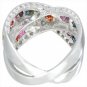 Rainbow Sapphire & Diamond Large Crossover Ring 18K White Gold (3.5ct tw) SKU: 628-18K-WG