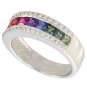 Rainbow Sapphire & Diamond Channel Set Ring 18K White Gold (2.3ct tw) SKU: 1533-18K-WG