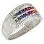 Rainbow Sapphire & Diamond Multi Shape Band Ring 14K White Gold (1.35ct tw) SKU: 1523-14K-WG