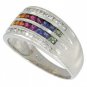 Rainbow Sapphire & Diamond Multi Shape Band Ring 18K White Gold (1.35ct tw) SKU: 1523-18K-WG