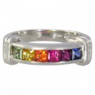 Rainbow Sapphire Band Ring 14K White Gold (1ct tw) SKU: 312-14K-WG