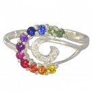 Rainbow Sapphire & Diamond Swirl Ring 14K White Gold (0.62ct tw) SKU: 1437-14K-WG