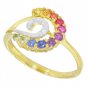 Rainbow Sapphire & Diamond Swirl Ring 14K Yellow Gold (0.62ct tw) SKU: 1437-14K-YG