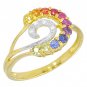 Rainbow Sapphire & Diamond Swirl Ring 14K Yellow Gold (0.62ct tw) SKU: 1437-14K-YG