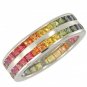 Rainbow Sapphire Double Row Eternity Ring 14K White Gold (6ct tw) SKU: 391-14K-WG