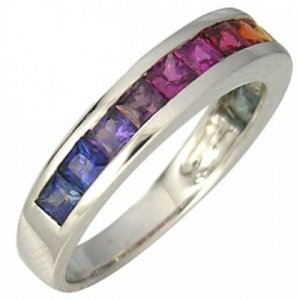 Rainbow Sapphire Half Eternity Band Ring 18K White Gold (2ct tw) SKU: 663-18K-WG