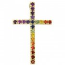 Rainbow Sapphire Religious Crucifix Pendant 14K Yellow Gold (3ct tw) SKU: 1525-14K-YG