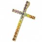 Rainbow Sapphire Religious Crucifix Pendant 14K Yellow Gold (3ct tw) SKU: 1525-14K-YG