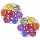 Rainbow Sapphire Earrings Flower Cluster 14K White Gold (2ct tw) SKU: 1617-14K-WG