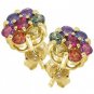 Rainbow Sapphire Earrings Flower Cluster 14K Yellow Gold (2ct tw) SKU: 1617-14K-YG
