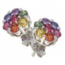 Rainbow Sapphire Earrings Flower Cluster 18K White Gold (2ct tw) SKU: 1617-18K-WG