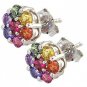 Rainbow Sapphire Earrings Flower Cluster 18K White Gold (2ct tw) SKU: 1617-18K-WG