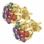 Rainbow Sapphire Earrings Flower Cluster 18K Yellow Gold (2ct tw) SKU: 1617-18K-YG