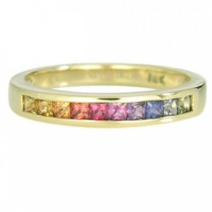 Rainbow Sapphire Half Eternity Band Ring 18K Yellow Gold (3/4ct tw) SKU: 891-18K-YG