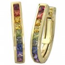 Rainbow Sapphire Earrings J Hoop Huggie 18K Yellow Gold (2ct tw) SKU: 1557-18K-YG