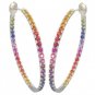 Rainbow Sapphire Earrings Hoop Huggie 14K White Gold (7ct tw) SKU: 1492-14K-WG