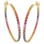 Rainbow Sapphire Earrings Hoop Huggie 14K Yellow Gold (7ct tw) SKU: 1492-14K-YG