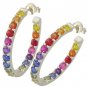 Rainbow Sapphire Earrings Inside Outside 1 Inch Hoop Huggie Silver (4ct tw) SKU: 1518-925