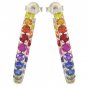 Rainbow Sapphire Earrings Inside Outside 1 Inch Hoop Huggie 14K WG (4ct tw) SKU: 1518-14K-WG