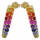 Rainbow Sapphire Earrings Inside Outside 1 Inch Hoop Huggie 14K YG (4ct tw) SKU: 1518-14K-YG