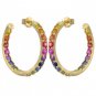 Rainbow Sapphire Earrings Inside Outside 1 Inch Hoop Huggie 14K YG (4ct tw) SKU: 1518-14K-YG