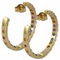 Rainbow Sapphire Earrings Inside Outside 1 Inch Hoop Huggie 14K YG (4ct tw) SKU: 1518-14K-YG