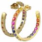 Rainbow Sapphire Earrings Inside Outside 1 Inch Hoop Huggie 18K YG (4ct tw) SKU: 1518-18K-YG