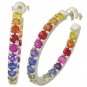 Rainbow Sapphire Earrings Inside Outside 1 Inch Hoop Huggie 18K WG (4ct tw) SKU: 1518-18K-WG