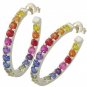 Rainbow Sapphire Earrings Inside Outside 1 Inch Hoop Huggie 18K WG (4ct tw) SKU: 1518-18K-WG