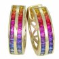 Rainbow Sapphire Earrings Double Row Huggie 14K Yellow Gold (5ct tw) SKU: 437-14K-YG
