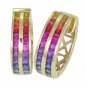 Rainbow Sapphire Earrings Double Row Huggie 14K Yellow Gold (5ct tw) SKU: 437-14K-YG