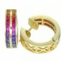 Rainbow Sapphire Earrings Double Row Huggie 14K Yellow Gold (5ct tw) SKU: 437-14K-YG