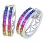 Rainbow Sapphire Earrings Double Row Huggie 14K White Gold (5ct tw) SKU: 437-14K-WG
