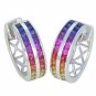 Rainbow Sapphire Earrings Double Row Huggie 14K White Gold (5ct tw) SKU: 437-14K-WG