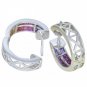 Rainbow Sapphire Earrings Double Row Huggie 14K White Gold (5ct tw) SKU: 437-14K-WG