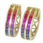 Rainbow Sapphire Earrings Double Row Huggie 18K Yellow Gold (5ct tw) SKU: 437-18K-YG
