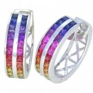 Rainbow Sapphire Earrings Double Row Huggie 18K White Gold (5ct tw) SKU: 437-18K-WG