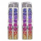 Rainbow Sapphire Earrings Double Row Huggie 925 Sterling Silver (5ct tw) SKU: 437-925