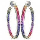 Rainbow Sapphire Earrings Channel Set Hoop Huggie 925 Sterling Silver (8.8ct tw) SKU: 1545-925