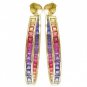 Rainbow Sapphire Earrings Channel Set Hoop Huggie 14K Yellow Gold (8.8ct tw) SKU: 1545-14K-YG