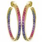 Rainbow Sapphire Earrings Channel Set Hoop Huggie 14K Yellow Gold (8.8ct tw) SKU: 1545-14K-YG