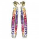 Rainbow Sapphire Earrings Channel Set Hoop Huggie 18K White Gold (8.8ct tw) SKU: 1545-18K-WG