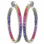 Rainbow Sapphire Earrings Channel Set Hoop Huggie 18K White Gold (8.8ct tw) SKU: 1545-18K-WG