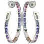 Rainbow Sapphire Earrings Channel Set Hoop Huggie 18K White Gold (8.8ct tw) SKU: 1545-18K-WG
