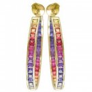 Rainbow Sapphire Earrings Channel Set Hoop Huggie 18K Yellow Gold (8.8ct tw) SKU: 1545-18K-YG