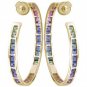 Rainbow Sapphire Earrings Channel Set Hoop Huggie 18K Yellow Gold (8.8ct tw) SKU: 1545-18K-YG